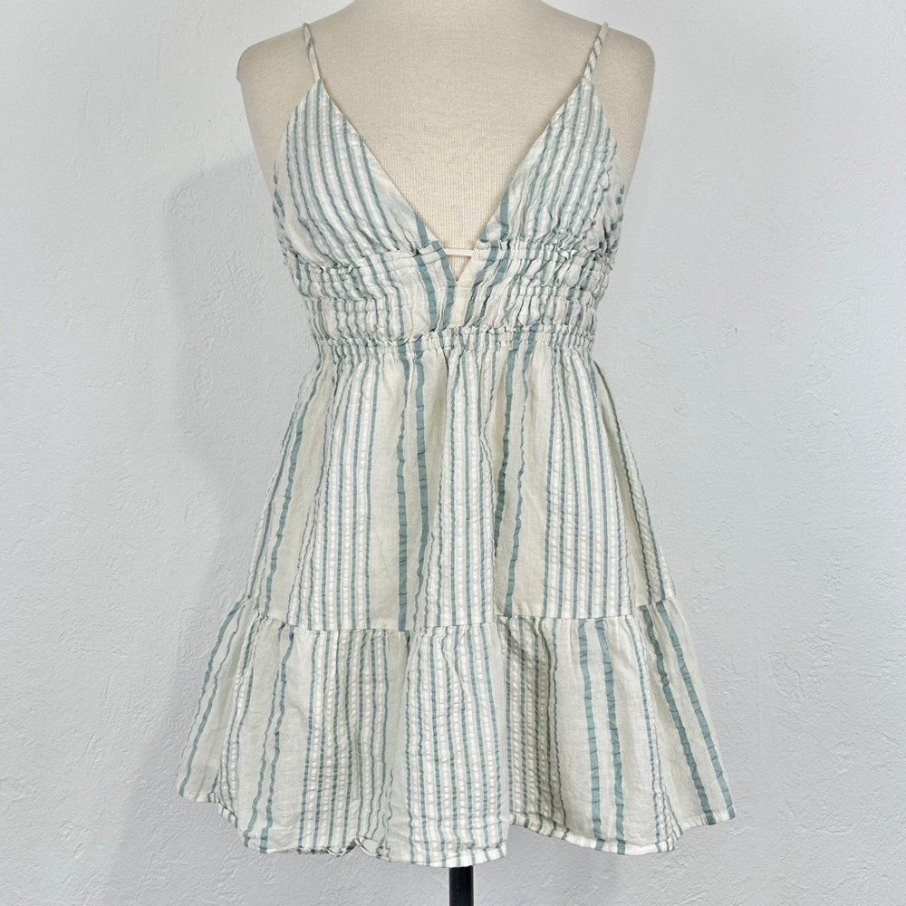 Womens Americana Coquette Babydoll Top Sz Small Long Stripped Smocked Cotton